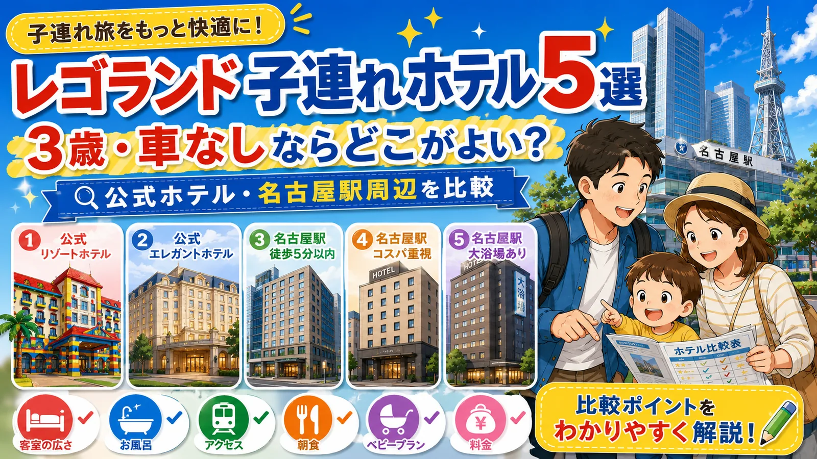 レゴランド子連れホテル5選を比較｜3歳・車なしなら公式ホテル・名古屋駅周辺どこがよい？